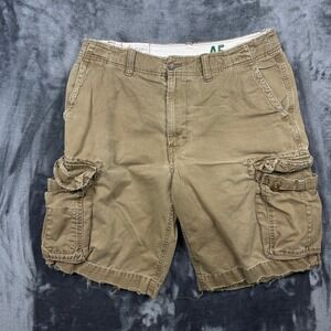 American Eagle Cargo Shorts Mens 34 Tan Khaki Distressed Frayed Hem Cotton